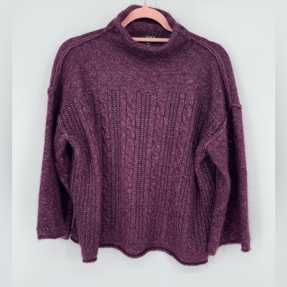 A.N.A. A New Approach Sweaters - A.N.A. A New Approach Women's Plum Cable Knit Sweater Winter Mock Neck Size XL